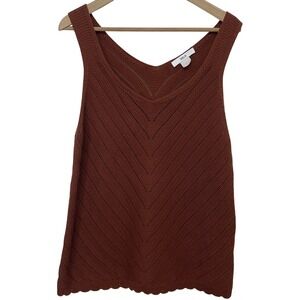 Ilsa Sleeveless Sweater Tank  Woman Large Brown Rust Scallop 
 Hem‎ Cotton Blend
